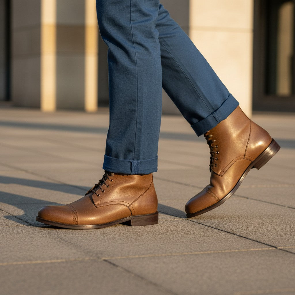 Barcon Getta Inc Pretoria taupe full grain leather cap toe lace-up ankle boots
