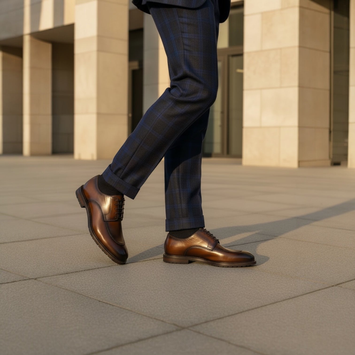 Barcon Getta Inc YOSEF A. Split Toe Derby dress shoes in hand-burnished tobacco brown full grain leather with lug sole.