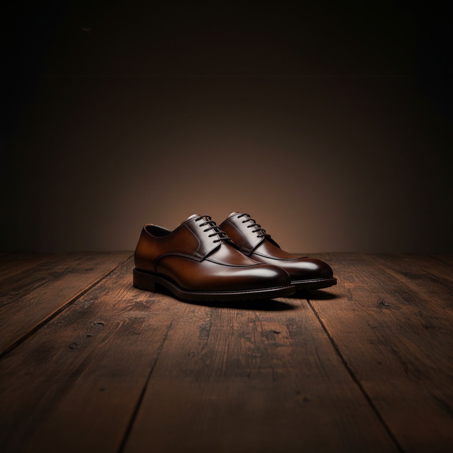 Barcon Getta Inc YOSEF A. split toe derby dress shoes in hand-burnished tobacco brown full grain leather with a lug sole.
