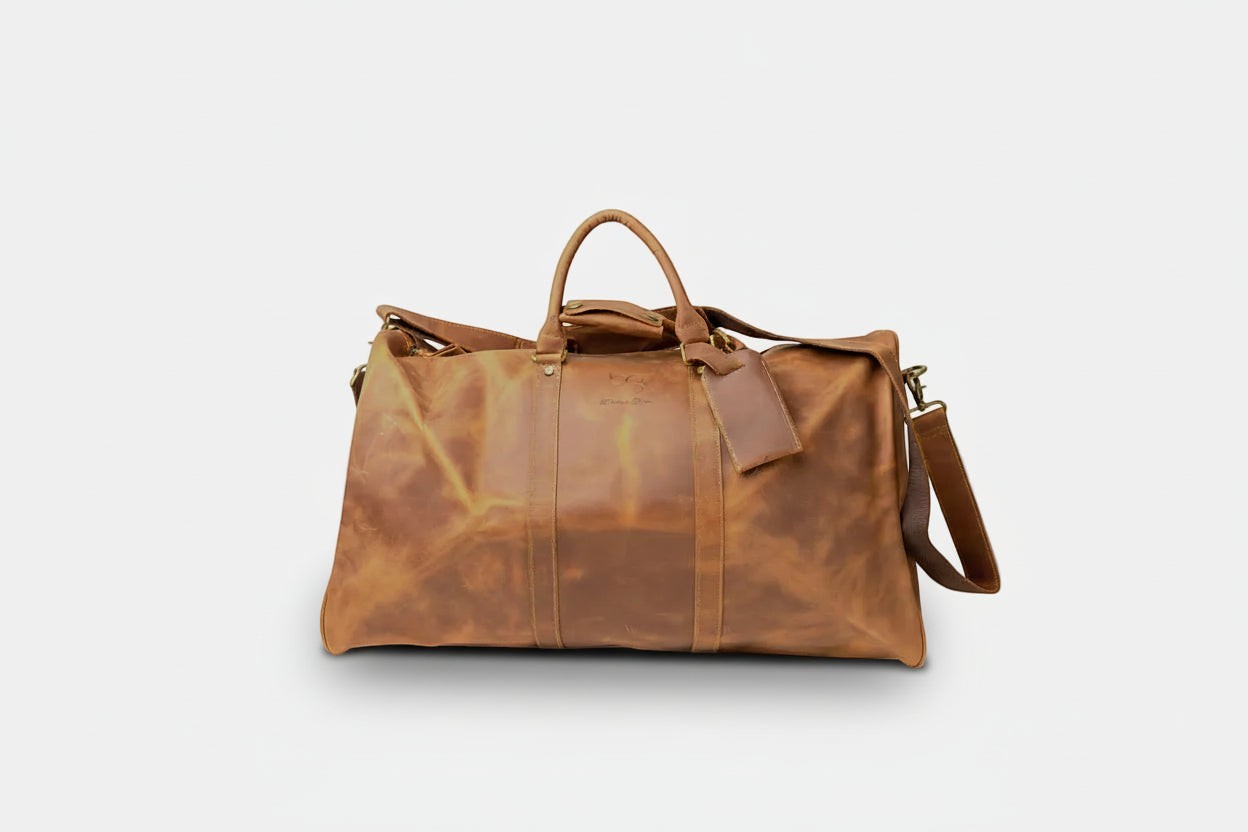 Barcon Getta Rassi Duffel Bag –  Light Coffee-Brown – Front Profile Full Grain Leather with Brass Hardware -