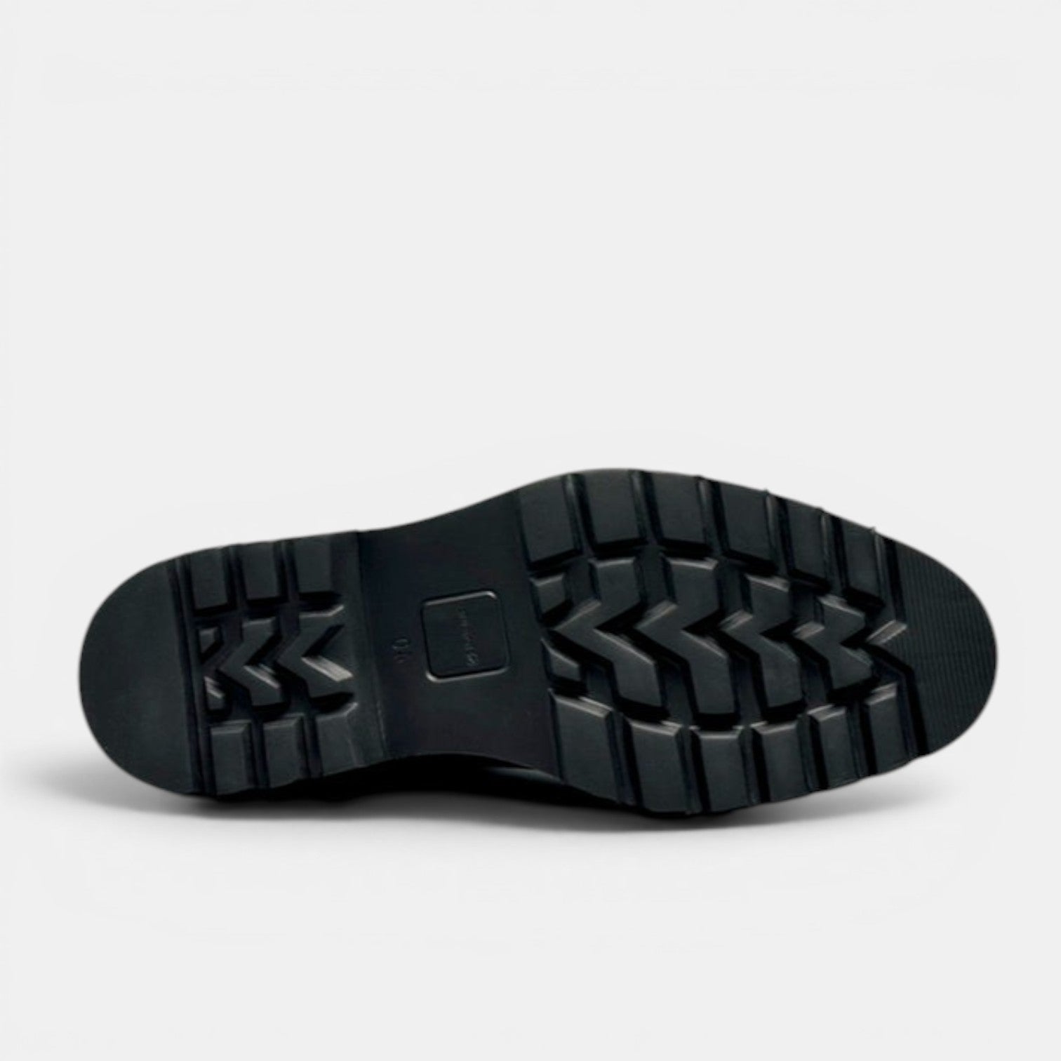 Barcon Getta Inc black leather Chelsea boot with lug sole and cap toe detail