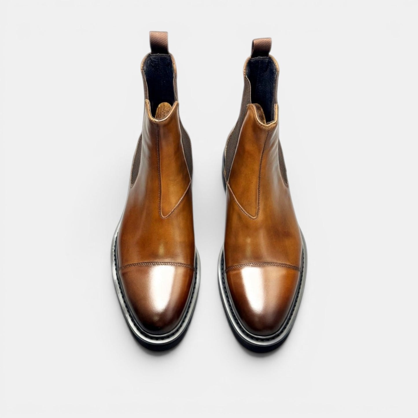 Barcon Getta Inc CASABLANCA brown leather Chelsea boots with elastic side panels and lug sole.