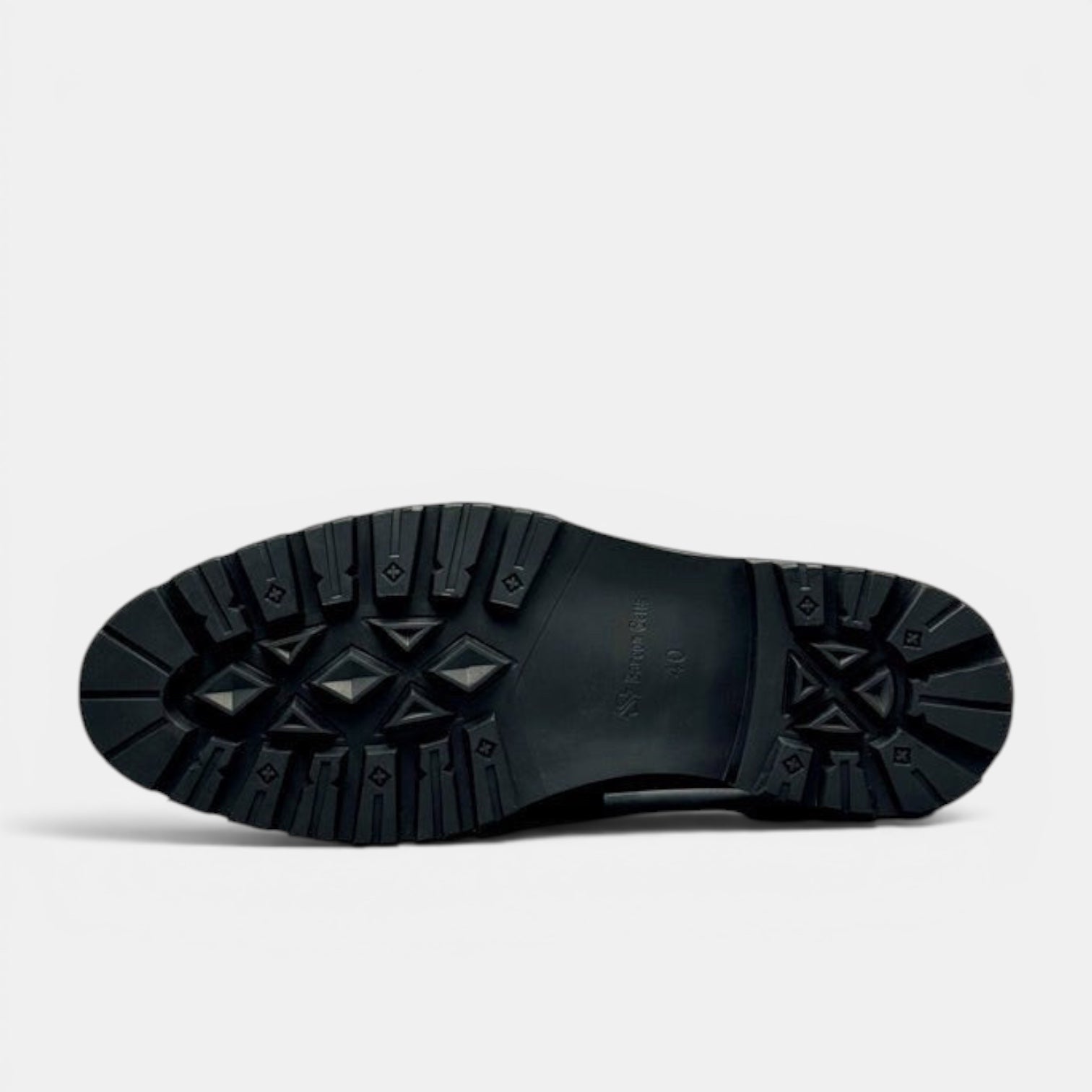 Barcon Getta Inc NIAMEY black leather penny loafers with a durable lug sole.