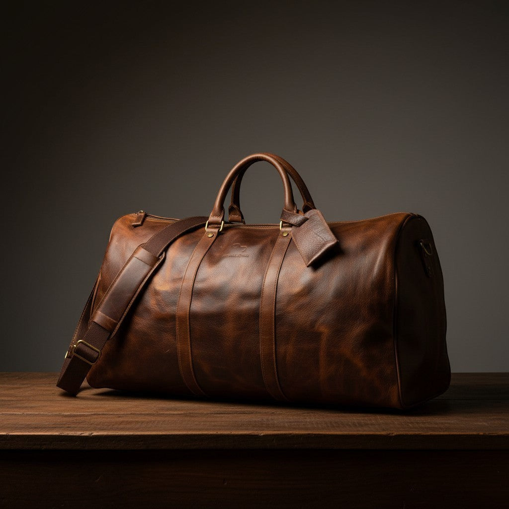 Barcon Getta Rassi Duffel travel Bag –  Coffee Brown – East African Full Grain Leather Studio Shot
